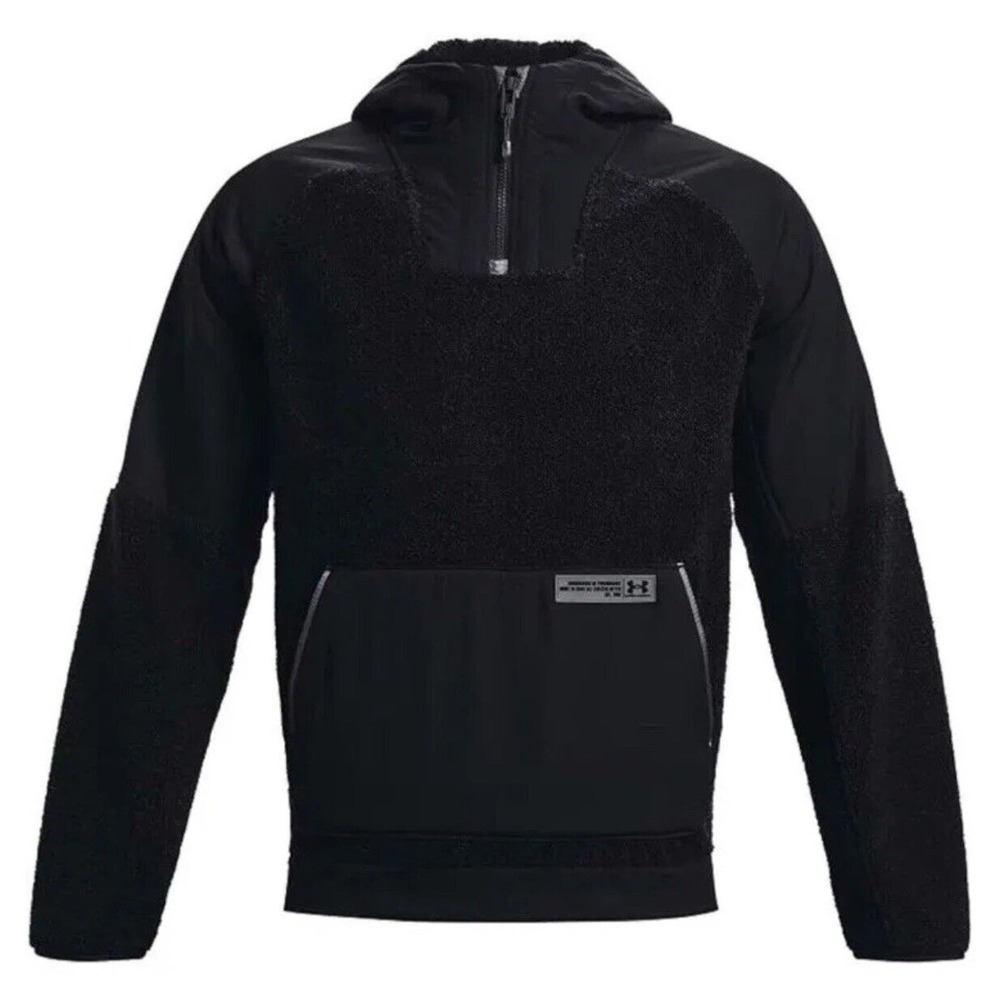 Under Armour UA Black Sherpa Mission Boucle Anorak Pullover Hoodie Mens XL NEW